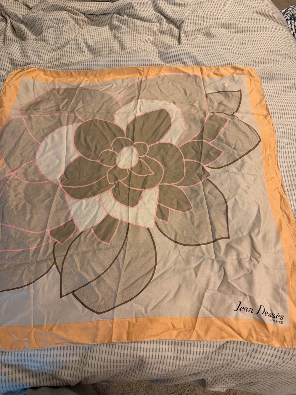 Vintage Jean Desses Paris Silk Scarf Camellia Floral Archival Couture Carré